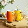 imageBTaT Fancy Coffee Mugs with Spoon 12 oz Set of 2 Floral Pink and Blue Ceramic Fancy Gifts for Women Tea Mugs for Women Flower Tea CupYellow and Orange