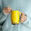 imageBTaT Fancy Coffee Mugs with Spoon 12 oz Set of 2 Floral Pink and Blue Ceramic Fancy Gifts for Women Tea Mugs for Women Flower Tea CupYellow and Orange