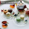 imageBTaT Fancy Dessert Plates with Gift Box 6 Inch Set of 2 Glass Dessert Plates with Blue and Red Flowers Round Glass Plate