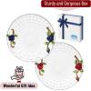 imageBTaT Fancy Dessert Plates with Gift Box 6 Inch Set of 2 Glass Dessert Plates with Blue and Red Flowers Round Glass Plate