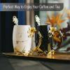 imageBTaT Floral Ceramic Mugs With Spoon Set of 2 Black ampamp White Fancy Coffee Mugs Tea Cup Valentines Gift for Women