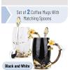 imageBTaT Floral Ceramic Mugs With Spoon Set of 2 Black ampamp White Fancy Coffee Mugs Tea Cup Valentines Gift for Women
