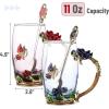 imageBTaT Floral Glass Tea Cups with Spoon Set Pack of 2 11 oz Blue ampamp Red Butterfly ampamp Flower Design with Gift Box Fancy Tea Cups Dishwasher Safe