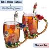 imageBTaT Floral Glass Tea Cups with Spoon Set Pack of 2 11 oz Blue ampamp Red Butterfly ampamp Flower Design with Gift Box Fancy Tea Cups Dishwasher Safe