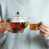 imageBTaT Floral Glass Tea Set for Adults Service for 2 Fancy Glass Pot8 oz ampamp Cups2 oz Blue Butterfly ampamp Flower Design with Gift Box Tea Pot Sets for Women Gift