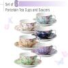 imageBTaT Floral Tea Cups and Saucers Set of 6 7 oz Porcelain Tea Cups Set of 6 Pastel Bloom Design with Gold Trim Dishwasher ampamp Freezer SafeMidnight Florals