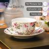 imageBTaT Floral Tea Cups and Saucers Set of 6 7 oz Porcelain Tea Cups Set of 6 Pastel Bloom Design with Gold Trim Dishwasher ampamp Freezer SafeMidnight Florals