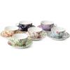 imageBTaT Floral Tea Cups and Saucers Set of 6 7 oz Porcelain Tea Cups Set of 6 Pastel Bloom Design with Gold Trim Dishwasher ampamp Freezer SafeMidnight Florals