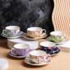 imageBTaT Floral Tea Cups and Saucers Set of 6 7 oz Porcelain Tea Cups Set of 6 Pastel Bloom Design with Gold Trim Dishwasher ampamp Freezer SafeMidnight Florals