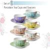imageBTaT Floral Tea Cups and Saucers Set of 6 7 oz Porcelain Tea Cups Set of 6 Pastel Bloom Design with Gold Trim Dishwasher ampamp Freezer SafePastel Blooms