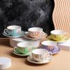 imageBTaT Floral Tea Cups and Saucers Set of 6 7 oz Porcelain Tea Cups Set of 6 Pastel Bloom Design with Gold Trim Dishwasher ampamp Freezer SafePastel Blooms