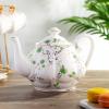 imageBTaT Floral Tea Pot with Gift Box 38 oz White with Pink Roses ampamp Gold Trim Porcelain Teapot Ceramic Dishwasher SafeWhite with Green Roses