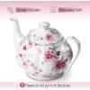imageBTaT Floral Tea Pot with Gift Box 38 oz White with Pink Roses ampamp Gold Trim Porcelain Teapot Ceramic Dishwasher SafeWhite with Pink Roses