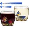 imageBTaT Stemless Wine Glasses Set of 2 10 oz RedBlue Butterfly ampamp Flower Design with Gift Box Floral Wine Glasses Dishwasher Safe