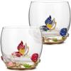 imageBTaT Stemless Wine Glasses Set of 2 10 oz RedBlue Butterfly ampamp Flower Design with Gift Box Floral Wine Glasses Dishwasher Safe