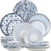 imageBTaT Bone China Dinnerware Sets for 4 12 pcs Blue Garden Elegance 4 Different Design Ceramic Plates and Bowls Sets for 4 Microwave Oven Dishwasher ampamp Freezer Safe