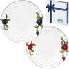 imageBTaT Fancy Dessert Plates with Gift Box 6 Inch Set of 2 Glass Dessert Plates with Blue and Red Flowers Round Glass Plate