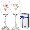 imageBTaT Fancy Wine Glasses Set of 2 17 oz Blue ampamp Red Flower Design with Gift Box Floral Wine Glasses Fancy Dishwasher Safe