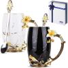 imageBTaT Floral Ceramic Mugs With Spoon Set of 2 Black ampamp White Fancy Coffee Mugs Tea Cup Valentines Gift for Women