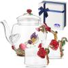 imageBTaT Floral Glass Tea Set for Adults Service for 2 Fancy Glass Pot8 oz ampamp Cups2 oz Red Butterfly ampamp Flower Design with Gift Box Tea Pot Sets for Women Gift