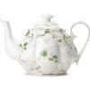 imageBTaT Floral Tea Pot with Gift Box 38 oz White with Pink Roses ampamp Gold Trim Porcelain Teapot Ceramic Dishwasher SafeWhite with Green Roses