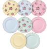 imageBTaT Porcelain Floral Plates Set of 8 8 Inch Assorted Pastel Colors with Golden Rim Floral Dessert Plates Spring Dinnerware Dishwasher ampamp Freezer SafeSet of 8
