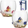 imageBTaT Stemless Wine Glasses Set of 2 10 oz RedBlue Butterfly ampamp Flower Design with Gift Box Floral Wine Glasses Dishwasher Safe