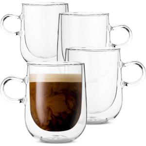 imageBTaT Double Wall Glass Coffee Mugs  12 oz 350ml Set of 4 Clear Latte Mugs16 oz