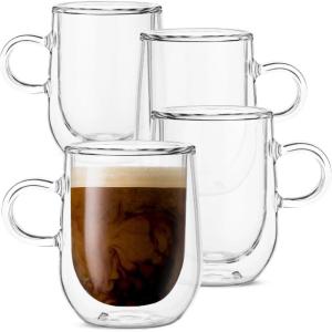 imageBTaT Double Wall Glass Coffee Mugs  12 oz 350ml Set of 4 Clear Latte Mugs3 oz