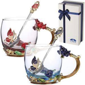 imageBTaT Fancy Tea Cups Pack of 2 Glass Tea Cup Gift Gifts for Women Tea Mugs for Women Flower Tea Cup Blown Glass