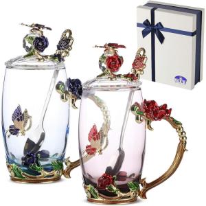 imageBTaT Fancy Tea Cups with Lids Pack of 2 Glass Tea Cup Gift Gifts for Women Blown Glass TeaCup