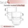 imageBTaT Stackable Insulated Coffee Mugs 4 Pack 8 oz240 ml Stackable Glass Mugs Double Wall Glass Coffee Cups Tea CupsStyle 12 oz  4 Pack