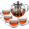 imageBTaT Glass Tea Pot Set Set of 4 Tea Set Tea Cups Tea Pot Glass Tea Cup Tea Kettles Stovetop Tea Set for Adults Glass Tea Kettle Tea Kettle with Infuser Double Wall Glass