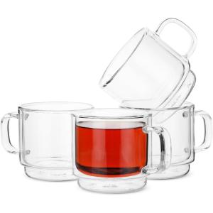 imageBTaT Stackable Insulated Coffee Mugs 4 Pack 8 oz240 ml Stackable Glass Mugs Double Wall Glass Coffee Cups Tea Cups4 Pack 12 oz