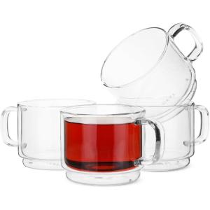 imageBTaT Stackable Insulated Coffee Mugs 4 Pack 8 oz240 ml Stackable Glass Mugs Double Wall Glass Coffee Cups Tea Cups4 Pack 16 oz