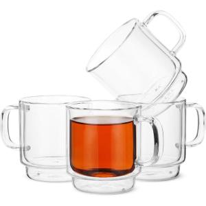 imageBTaT Stackable Insulated Coffee Mugs 4 Pack 8 oz240 ml Stackable Glass Mugs Double Wall Glass Coffee Cups Tea Cups4 Pack 5 oz