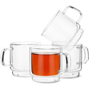 imageBTaT Stackable Insulated Coffee Mugs 4 Pack 8 oz240 ml Stackable Glass Mugs Double Wall Glass Coffee Cups Tea Cups4 Pack 8 oz