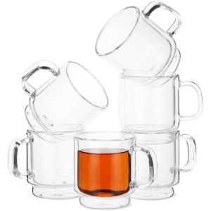 imageBTaT Stackable Insulated Coffee Mugs 4 Pack 8 oz240 ml Stackable Glass Mugs Double Wall Glass Coffee Cups Tea Cups6 Pack 2 oz