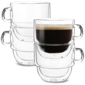 imageBTaT Stackable Insulated Coffee Mugs 4 Pack 8 oz240 ml Stackable Glass Mugs Double Wall Glass Coffee Cups Tea CupsStyle 16 oz  4 Pack