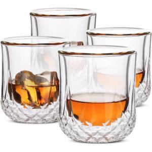 imageBTaT Whiskey Glasses Double Wall Glasses Set of 4 Bourbon Glasses Cocktail Glasses Scotch Glasses Old Fashioned Glass Rocks Glass Crystal Glasses Vodka Glasses Drinking Glasses Gifts GinsOutstar