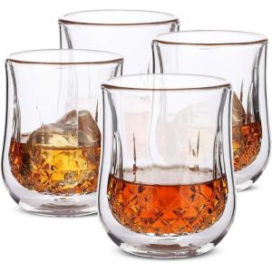 imageBTaT Whiskey Glasses Double Wall Glasses Set of 4 Bourbon Glasses Cocktail Glasses Scotch Glasses Old Fashioned Glass Rocks Glass Crystal Glasses Vodka Glasses Drinking Glasses Gifts GinsInstar