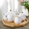 imageBTaT 3 Piece Tea Set Creamer and Sugar and Teapot Set White Cream and Sugar Bowl and Creamer Set White Teapot Porcelain Teapot Milk and Sugar Serving Set Porcelain Tea Pot Ceramic Teapot