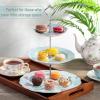 imageBTaT Floral 3 Tier Cake Stand Porcelain Pastel Pink with Pink Roses ampamp Gold Trim 3 Tiered Dessert Stand for Cookies Cupcakes ampamp FruitsBlue