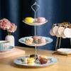 imageBTaT Floral 3 Tier Cake Stand Porcelain Pastel Pink with Pink Roses ampamp Gold Trim 3 Tiered Dessert Stand for Cookies Cupcakes ampamp FruitsBlue
