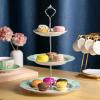 imageBTaT Floral 3 Tier Cake Stand Porcelain Pastel Pink with Pink Roses ampamp Gold Trim 3 Tiered Dessert Stand for Cookies Cupcakes ampamp FruitsGreen