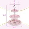 imageBTaT Floral 3 Tier Cake Stand Porcelain Pastel Pink with Pink Roses ampamp Gold Trim 3 Tiered Dessert Stand for Cookies Cupcakes ampamp FruitsPink