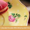 imageBTaT Floral 3 Tier Cake Stand Porcelain Pastel Pink with Pink Roses ampamp Gold Trim 3 Tiered Dessert Stand for Cookies Cupcakes ampamp FruitsYellow