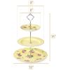 imageBTaT Floral 3 Tier Cake Stand Porcelain Pastel Pink with Pink Roses ampamp Gold Trim 3 Tiered Dessert Stand for Cookies Cupcakes ampamp FruitsYellow