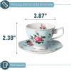 imageBTaT Floral Tea Cups and Saucers Set of 2 8oz with Gold Trim Coffee Cups Floral Tea Cup Set British Tea Cups Porcelain Tea SetBlue