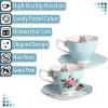 imageBTaT Floral Tea Cups and Saucers Set of 2 8oz with Gold Trim Coffee Cups Floral Tea Cup Set British Tea Cups Porcelain Tea SetBlue